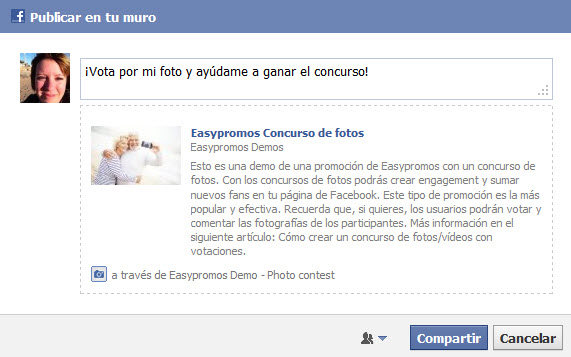 Easypromos - Compartir participacion en facebook