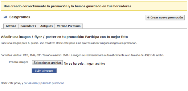Subir la creatividad de la promoción Subir la creatividad de la promoción