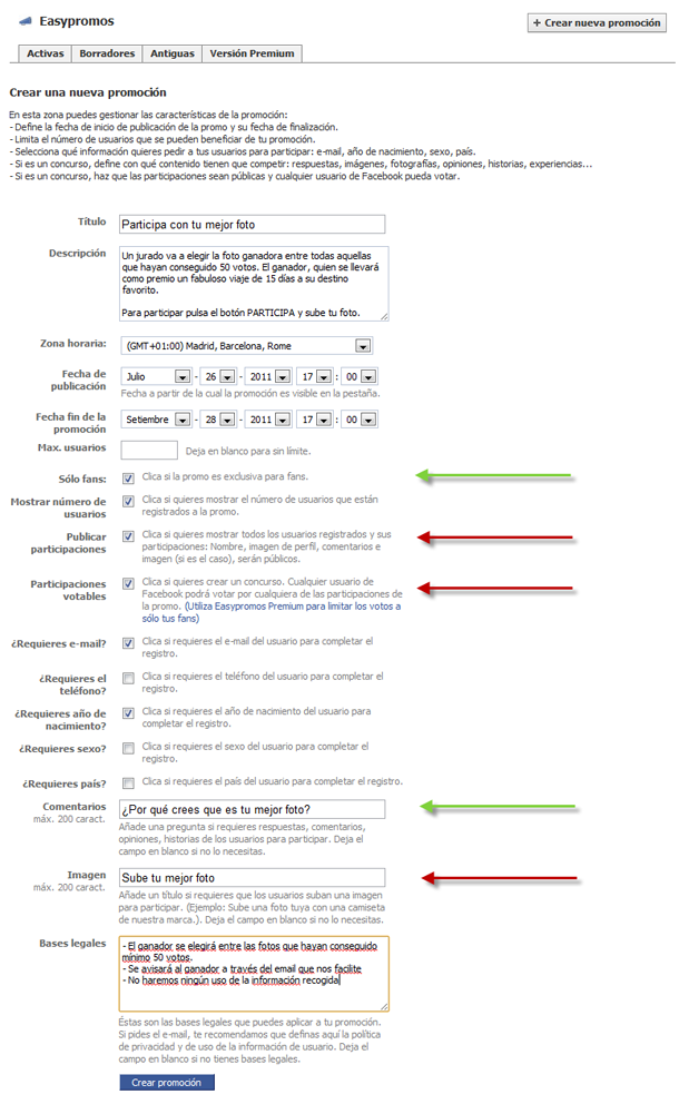 Example of Easypromos Basic form for creating a photo voting contest Example of Easypromos Basic form for creating a photo voting contest