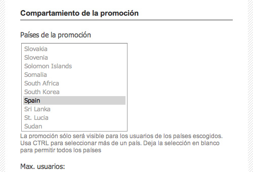 Limitar una promoción por países