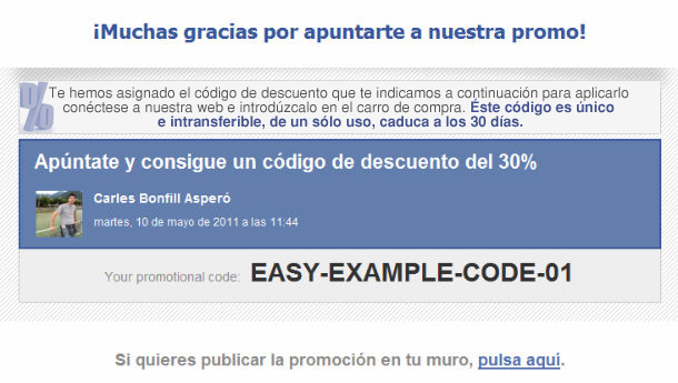 Ejemplo código promocional con instrucciones en Facebook Ejemplo código promocional con instrucciones en Facebook