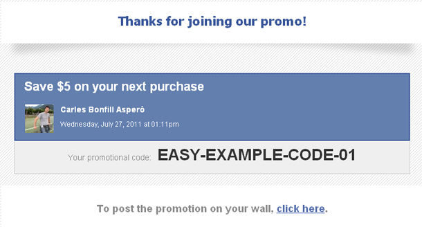 Example of how to assign and visually present a unique promotional code to a user who enters a promotion.