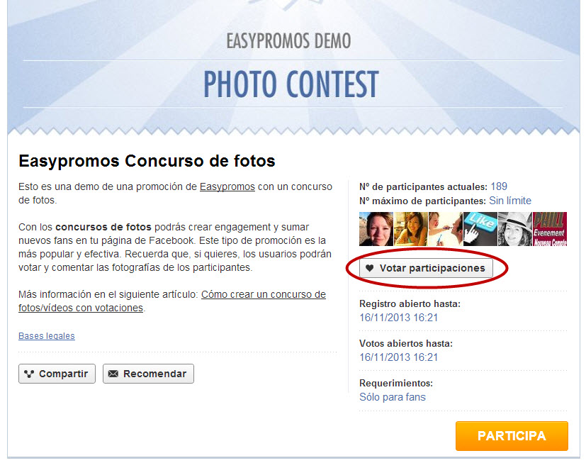 Easypromos - Votar participaciones