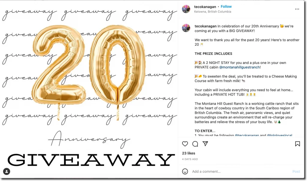 Instagram Giveaway Ideas Brand Anniversary 