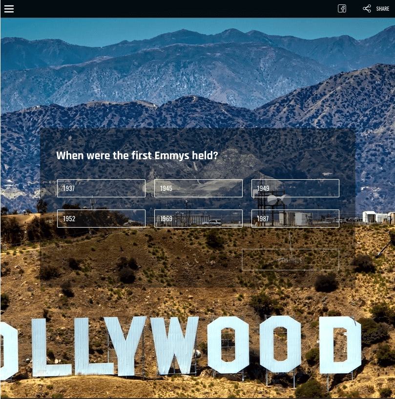 Screenshot of an Emmys quiz promotion.