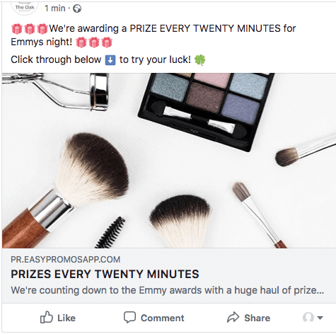 Instant win coupons for Facebook followers