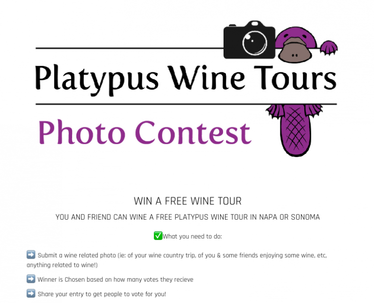 More examples of restaurant promotions. This vineyard offers a free wine tour for the top voted photo of a wine country trip.