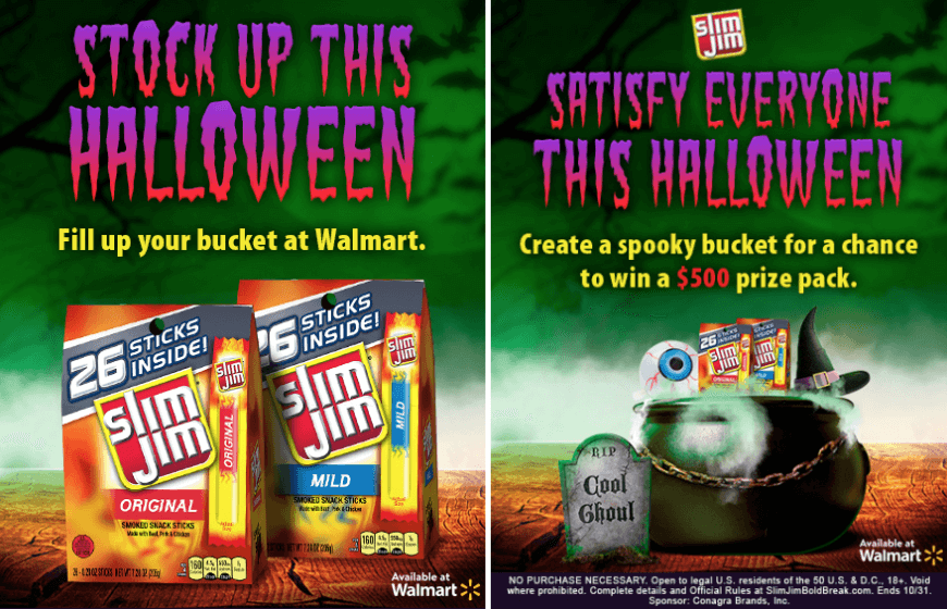 Screenshot of a Halloween sales survey. Participants can win $500 worth of Halloween prizes when they answer survey questions and design their own "spooky bucket" full of goodies.