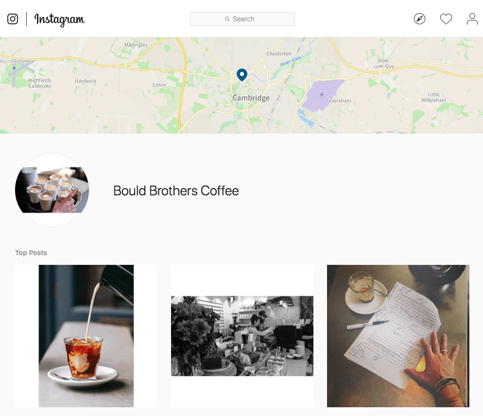 Bould Brothers Coffee uses their location tag on Instagram to collect user-generated content and build publicity.