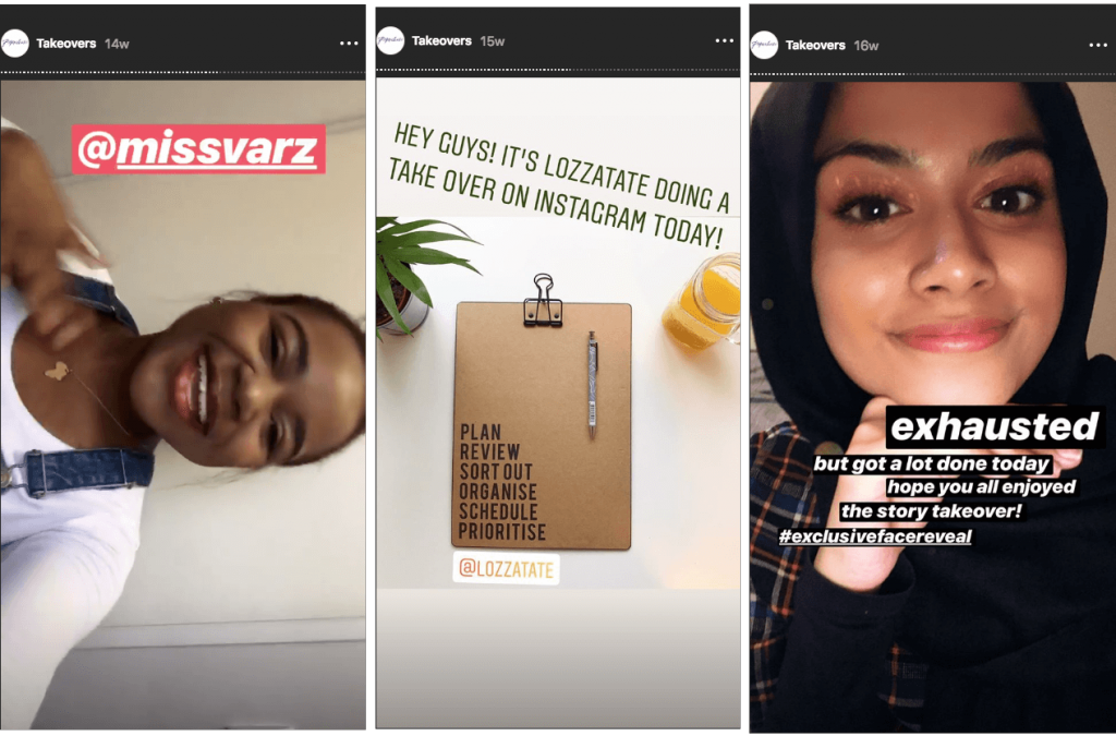 Stationery brand Paperchase has a student ambassador scheme. Selected customers take over the Paperchase Instagram to share official UGC.