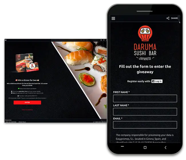 Entry form giveaway to promote a Sports Bar
