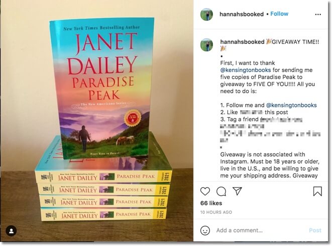 book giveaway on instagram organized by a book influencer