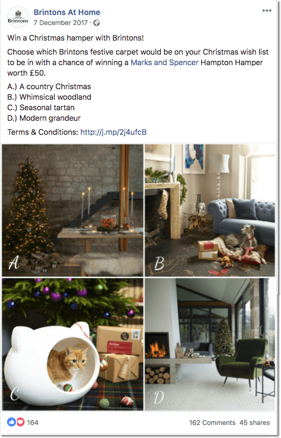 Christmas giveaways on social media Facebook