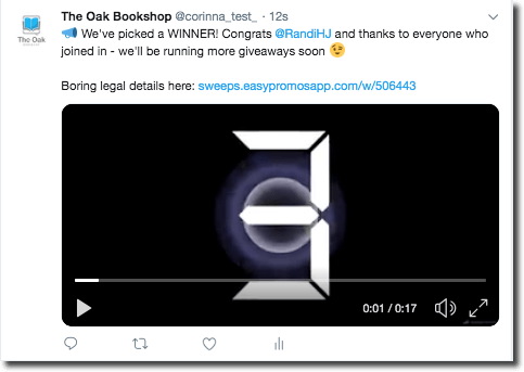 Example of a Broadcast Mode video posted on Twitter. The video screenshot shows the beginning of the "3-2-1" countdown to select a winner.