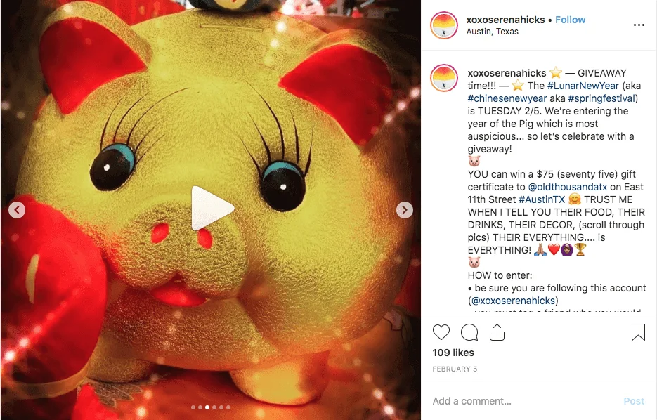 Chinese New Year giveaway on Instagram organized by a blogger and a local restraurant.