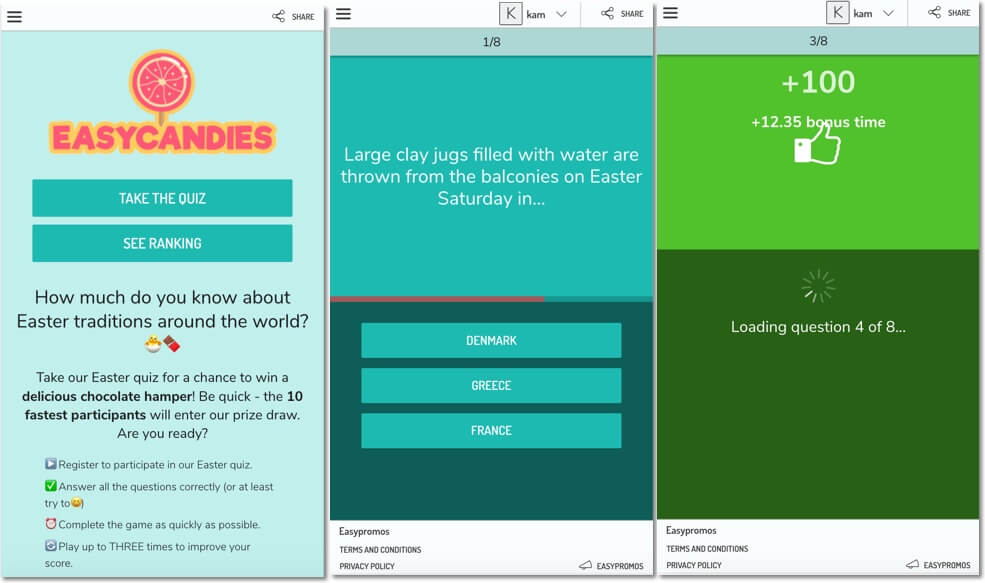 Easypromos timed quiz for easter