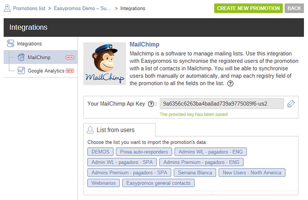 Easypromos integration with Mailchimp