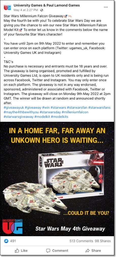 Facebook competition rules example giveaway