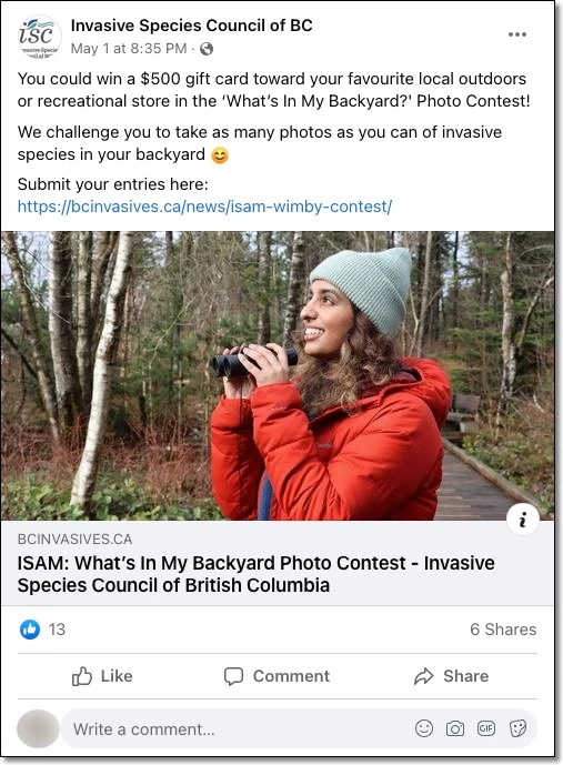 Facebook photo competition Invasive Species