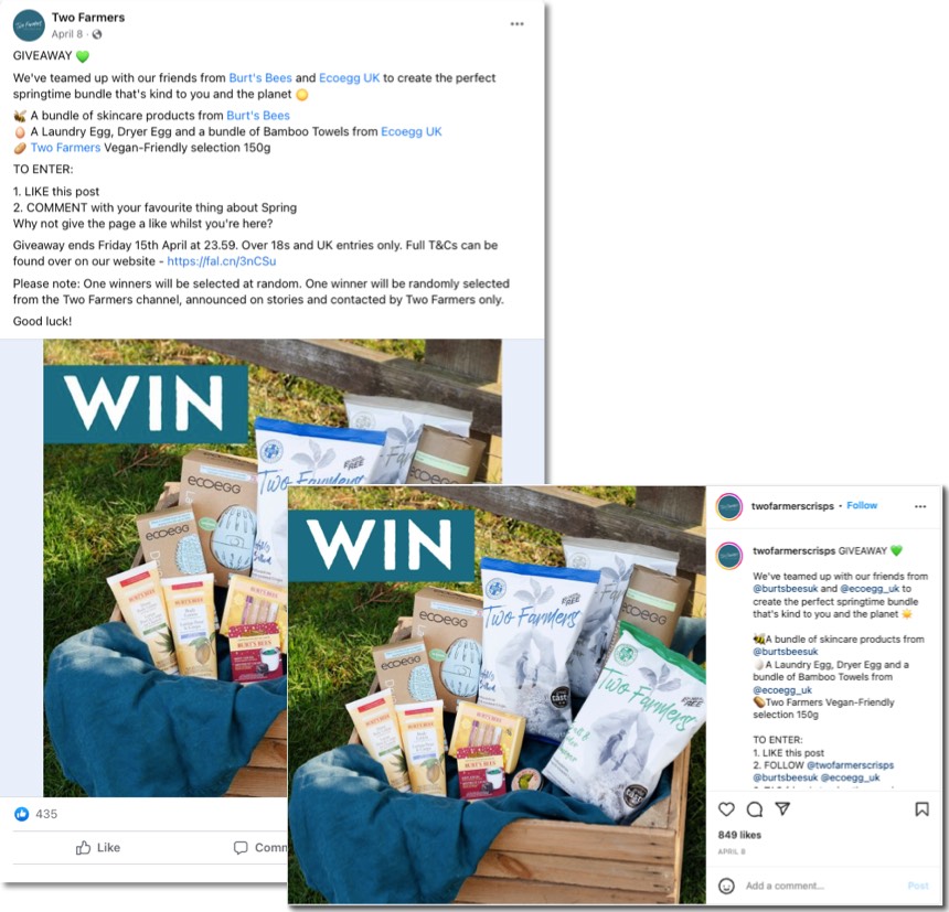 Facebook and Instagram giveaway posts one winner