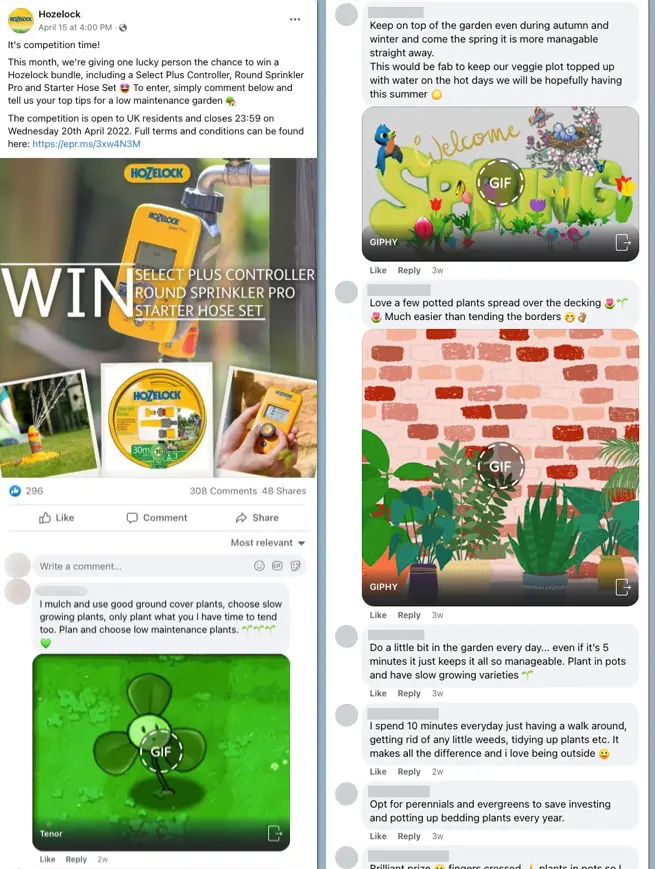 Facebook competition comments