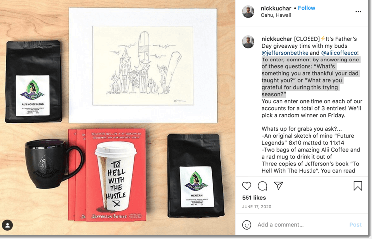 Father's Day social media giveaways, example of a giveaway organized on Twitter by an art and design account.