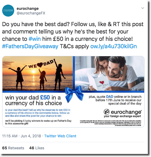 Twitter giveaway organized for father's Day