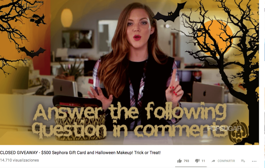 Halloween giveaway on YouTube comments