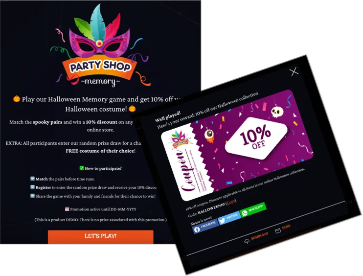 memory game for halloween in which users download halloween coupons