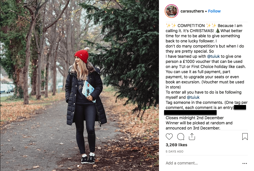 Host a social media giveaway on Instagram influencer