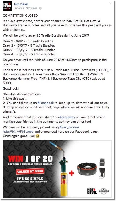 Hot Devil facebook sweepstakes