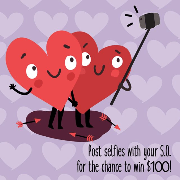Image explaining rules of Valentine's Day photo contest with mention + hashtag