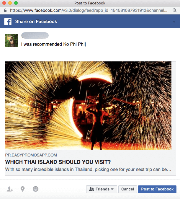 Image of Facebook post with multiple choice quiz results