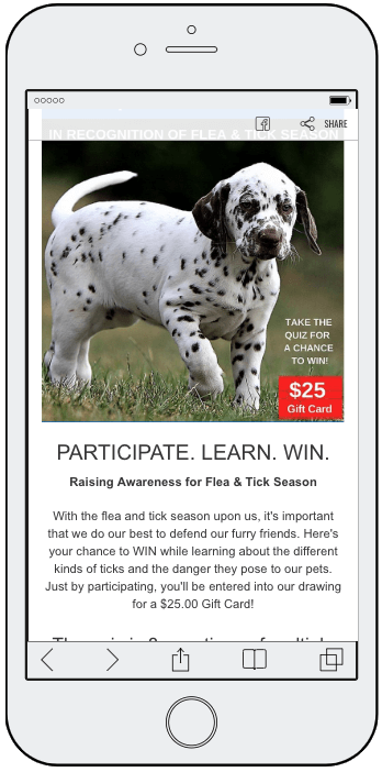 Image of multiple choice quiz about dogs with gift card prize