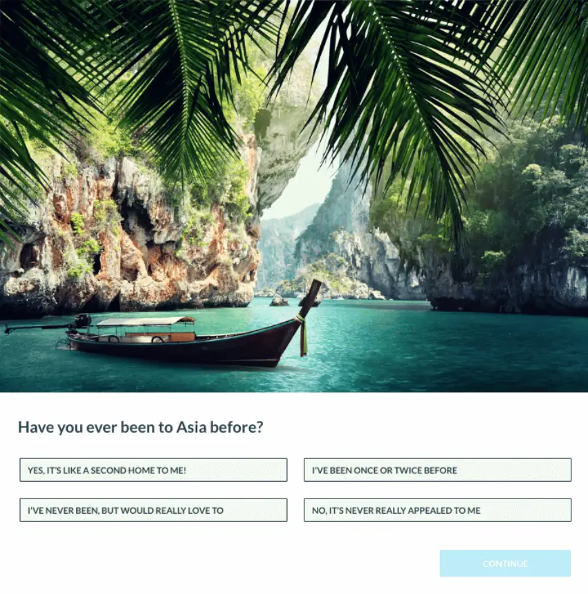 Image of multiple choice quiz about tourism with landscape photo