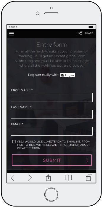 Image of personality test entry form asking for contact details