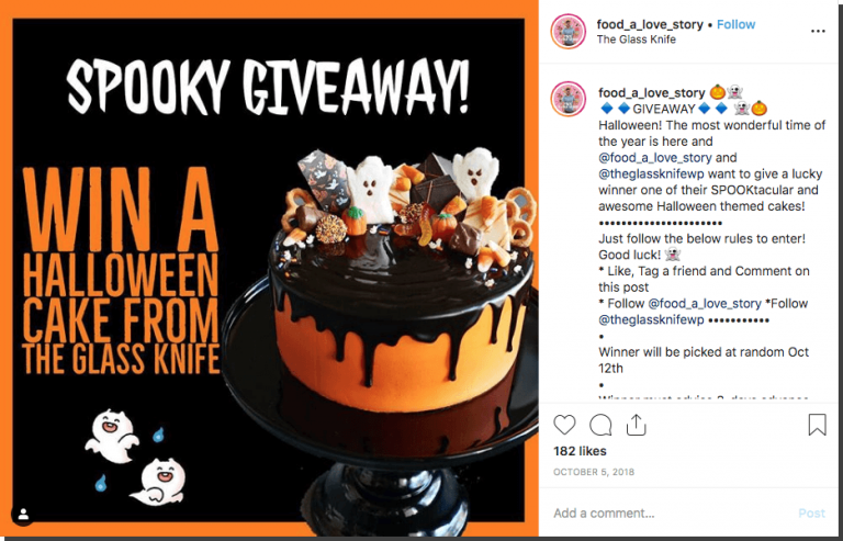 Instagram Halloween giveaway idea from a local bakery