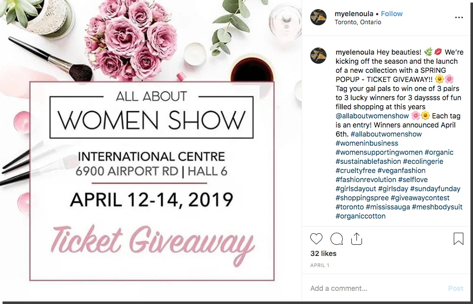 Spring giveaway ideas for Instagram. Users comment and tag friends to win one of 3, 3-day shopping trips.
