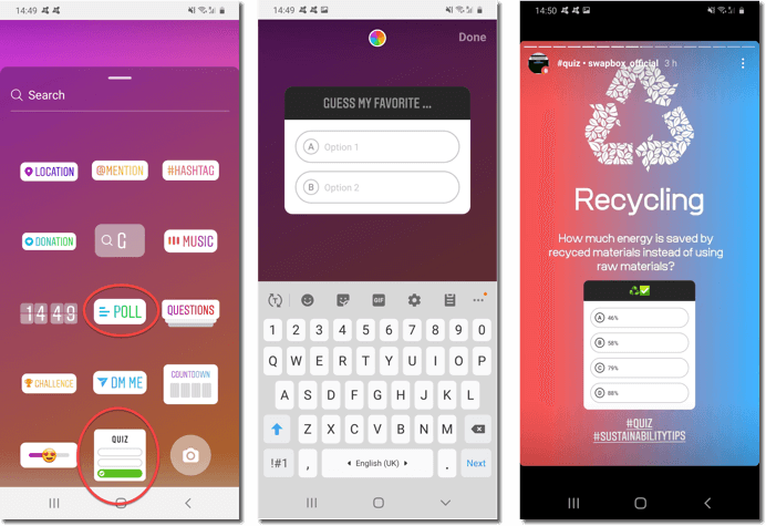 quizzes for social media. screenshot of instagram polls and quizzes