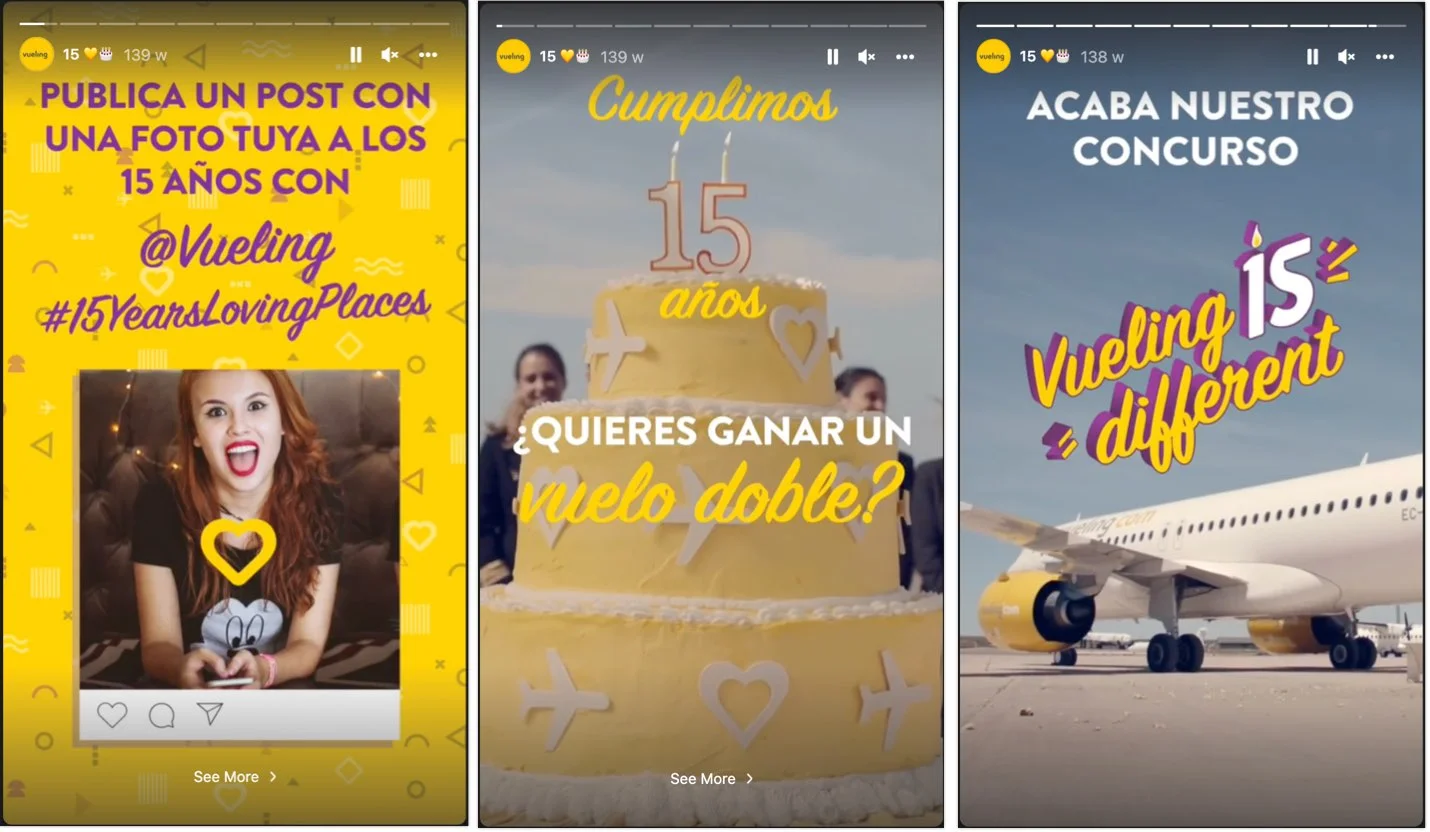 Example of how to use stories to promote your instagram photo contest by Vueling