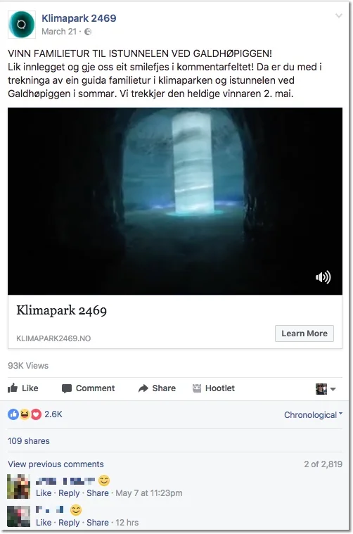 facebook sweepstakes example
