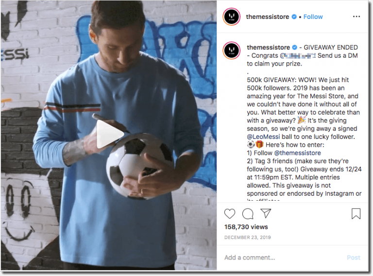 Engagement with social media giveaways, The Messi Store