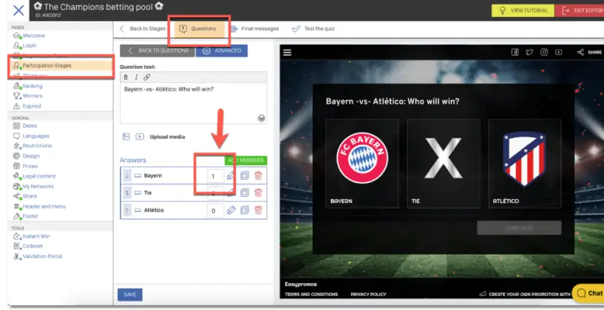 Screenshot of the Multi-Round Predictions application showing how users can update the scores of the matches and other sporting events once they know the results. 