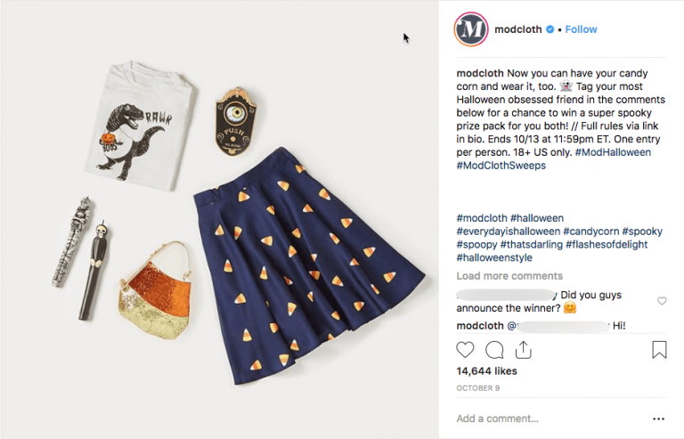 Multi-network social media giveways fashion Modcloth Instagram
