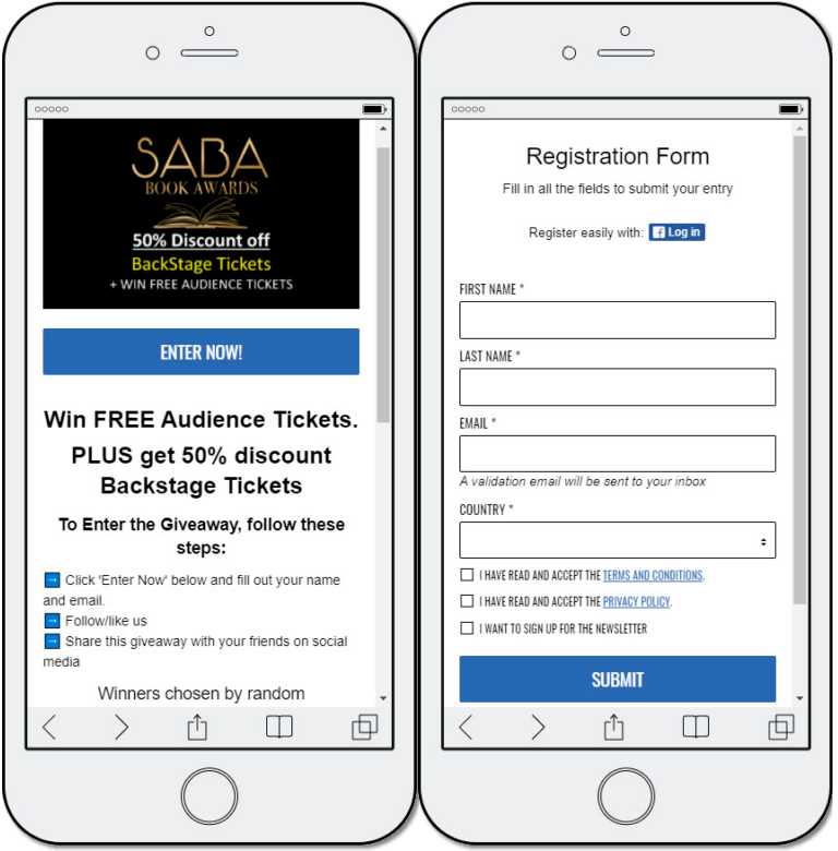 Online events entry form giveaway