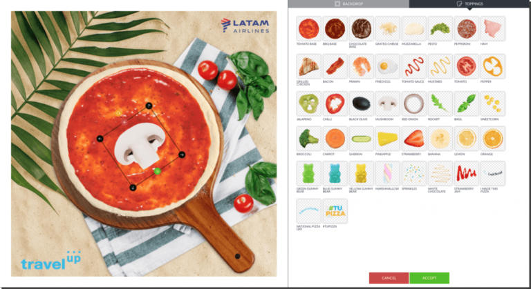 scenes app promotions, example from travelup and their pizza contes