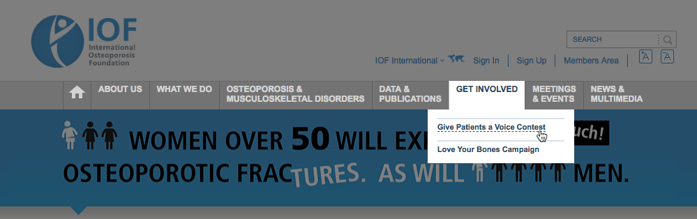 Screenshot of IOF website with video contest link