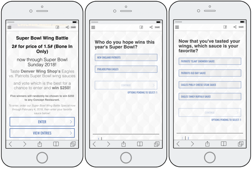 Screenshots of experiential retail survey with targeted rewards