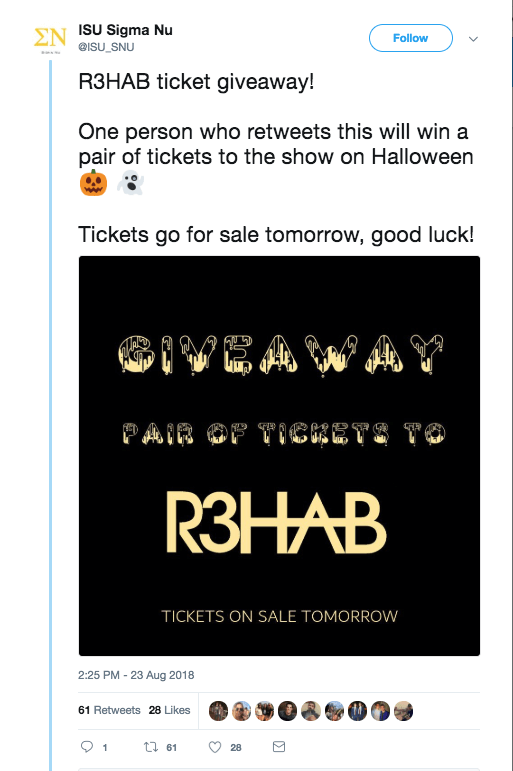 Example of a Halloween giveaway on social media: this brand is offering tickets to a Halloween show.