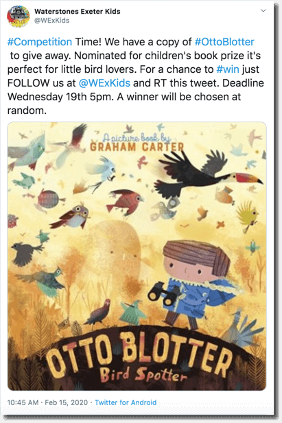 Book giveaway organized on Twitter by a bookstore